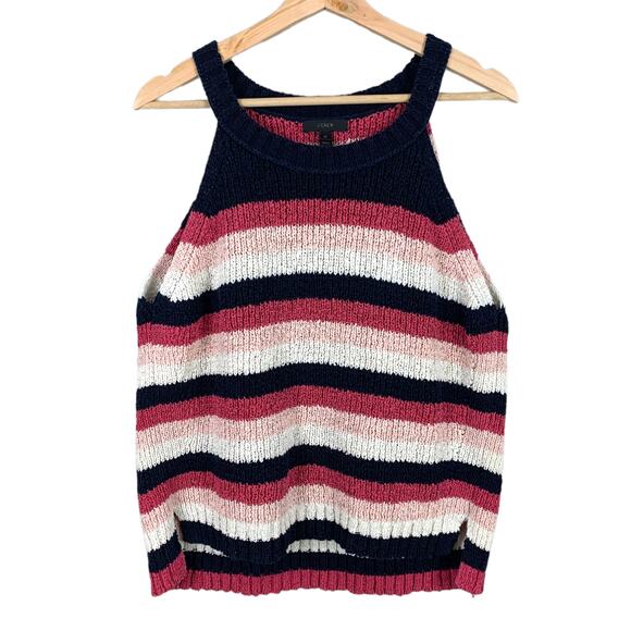 J Crew Chunky Knit Stripe Sleeveless Sweater Pink Blue XL Extra Large - Picture 2 of 8